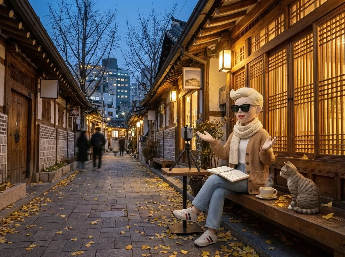버스 정류장에서 이야기를 나누는 이사벨라